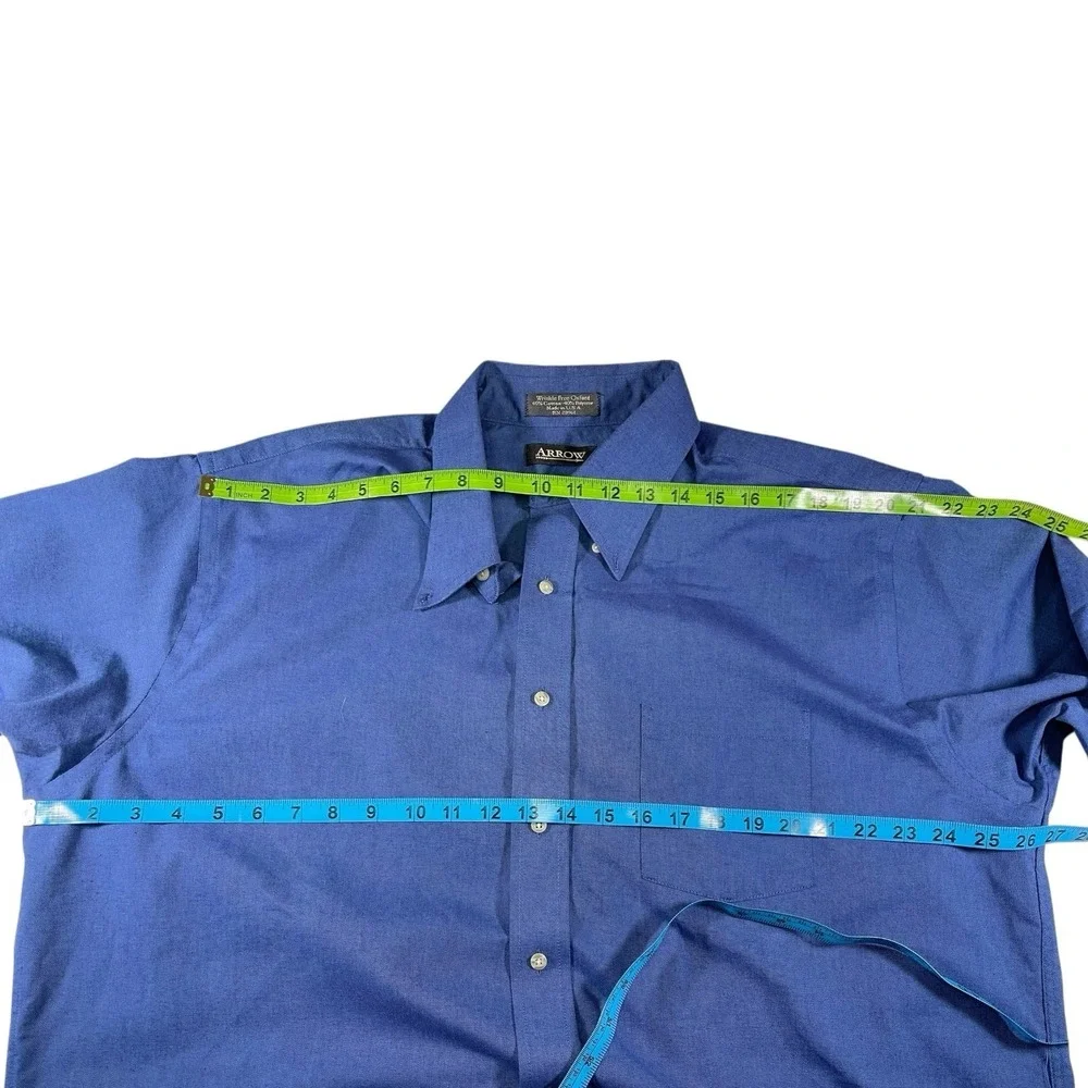 Arrow 18 Blue Short Sleeve Button Down Shirt Wrinkle Free Oxford Officecore - Picture 4 of 7